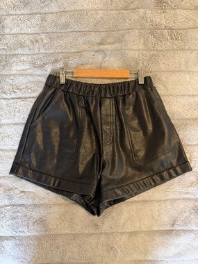 Black Faux Leather Pull-On Shorts | Size Small